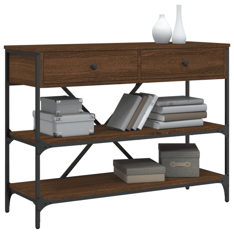Wandtafel met lades en schappen bewerkt hout bruin eikenkleur MeubelReus