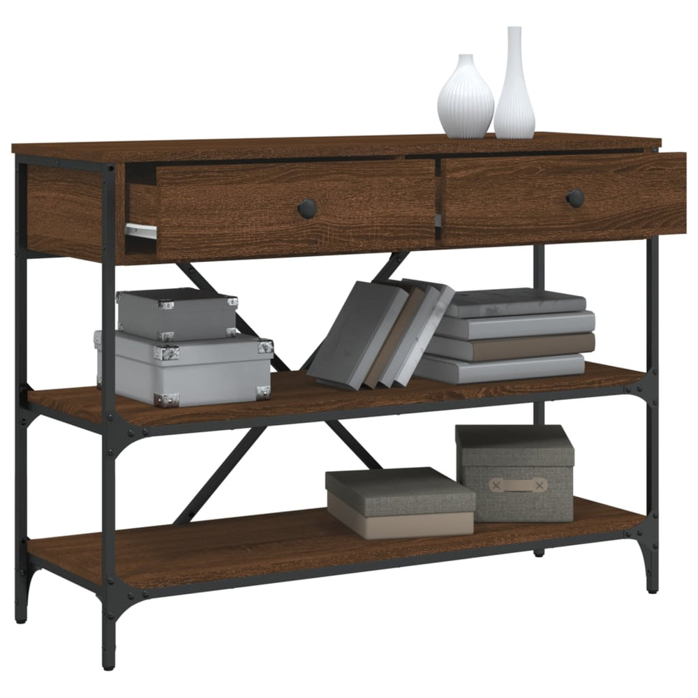 Wandtafel met lades en schappen bewerkt hout bruin eikenkleur MeubelReus