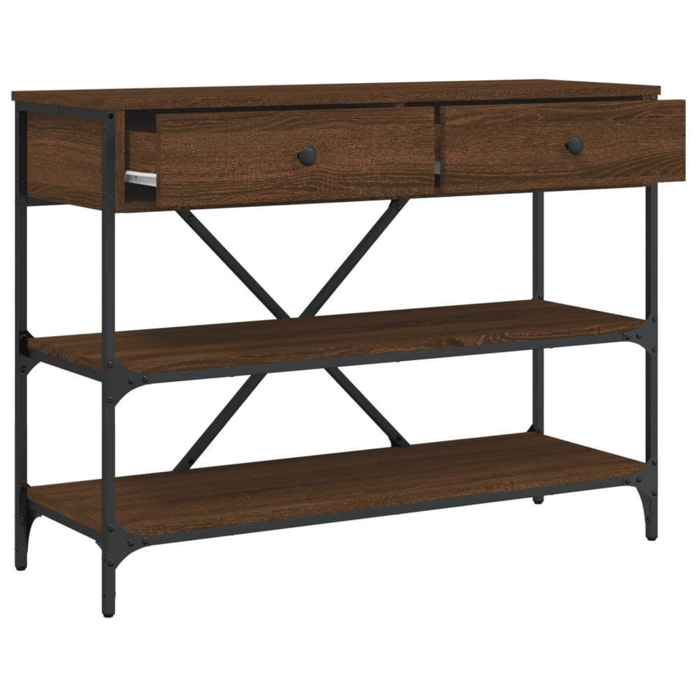 Wandtafel met lades en schappen bewerkt hout bruin eikenkleur MeubelReus