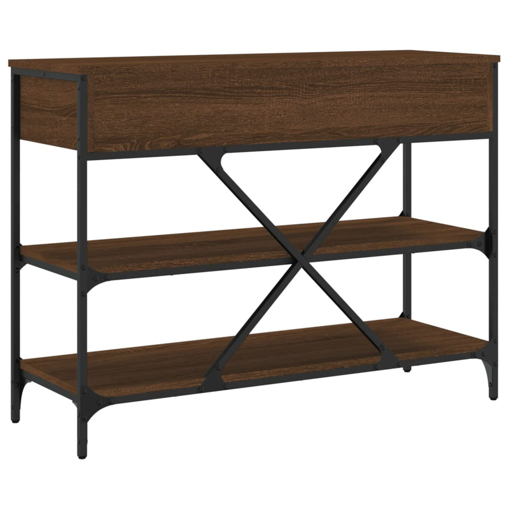 Wandtafel met lades en schappen bewerkt hout bruin eikenkleur MeubelReus