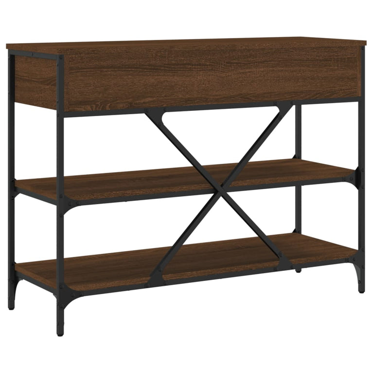 Wandtafel met lades en schappen bewerkt hout bruin eikenkleur MeubelReus