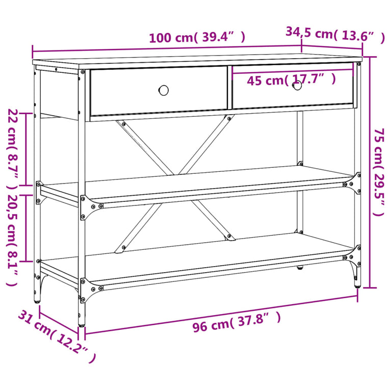 Wandtafel met lades en schappen bewerkt hout bruin eikenkleur MeubelReus
