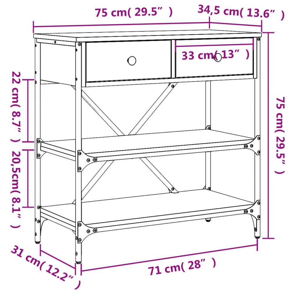 Wandtafel 75x34,5x75 cm bewerkt hout gerookt eikenkleurig MeubelReus