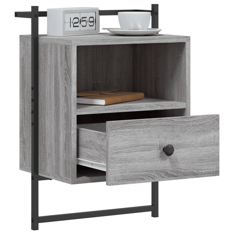 Nachtkastje wandgemonteerd 40x30x61 cm hout grijs sonoma eiken MeubelReus