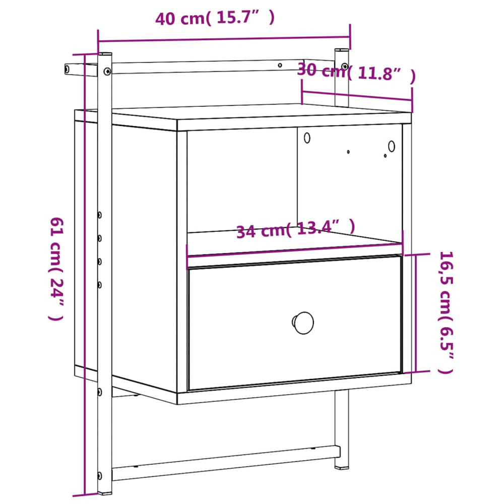 Nachtkastjes 2 st wandgemonteerd 40x30x61 cm hout grijs sonoma MeubelReus
