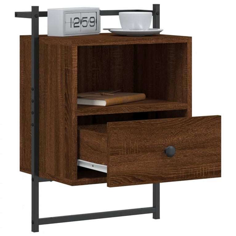 Nachtkastje wandgemonteerd 40x30x61 cm hout bruin eikenkleur MeubelReus
