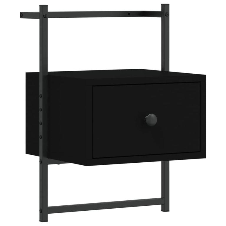 Nachtkastje wandgemonteerd 35x30x51 cm bewerkt hout zwart MeubelReus