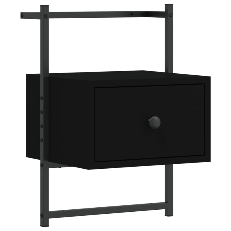 Nachtkastje wandgemonteerd 35x30x51 cm bewerkt hout zwart MeubelReus