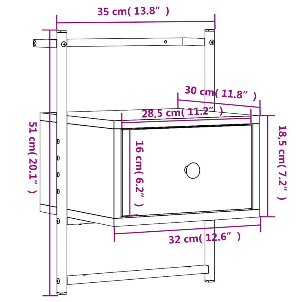 Nachtkastjes 2 st wandgemonteerd 35x30x51 cm hout gerookt eiken MeubelReus