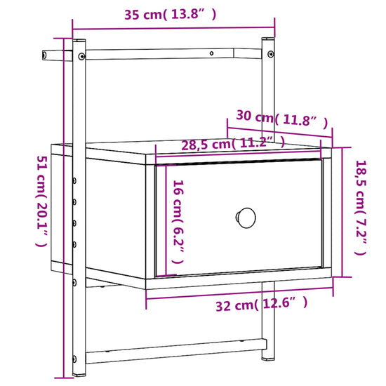 Nachtkastjes 2 st wandgemonteerd 35x30x51 cm hout gerookt eiken MeubelReus