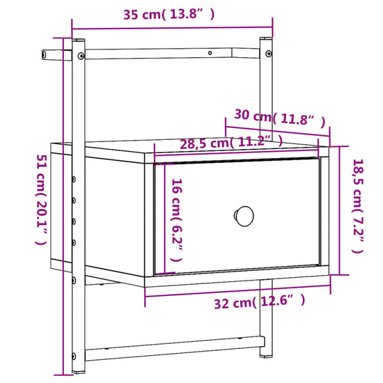 Nachtkastjes 2 st wandgemonteerd 35x30x51 cm hout grijs sonoma MeubelReus