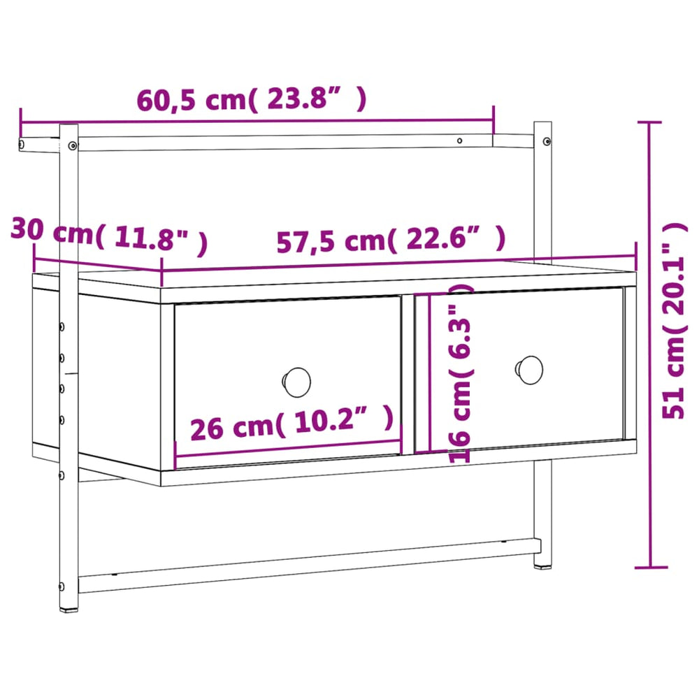 Tv-meubel wandgemonteerd 60,5x30x51 cm bewerkt hout zwart MeubelReus