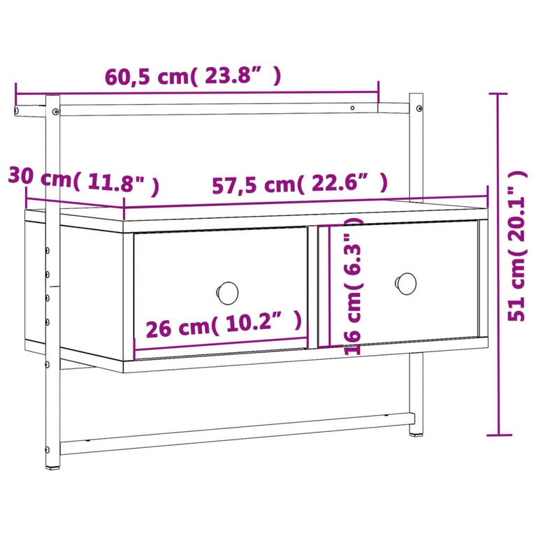 Tv-meubel wandgemonteerd 60,5x30x51 cm hout sonoma eikenkleurig MeubelReus