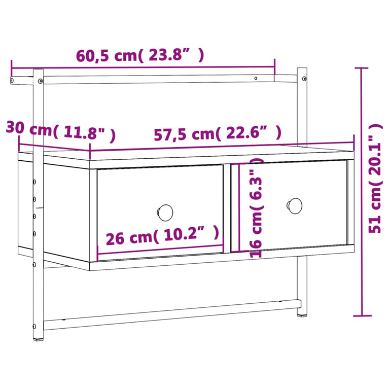 Tv-meubel wandgemonteerd 60,5x30x51 cm hout gerookt eikenkleur MeubelReus