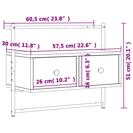 Tv-meubel wandgemonteerd 60,5x30x51 cm hout grijs sonoma eiken MeubelReus