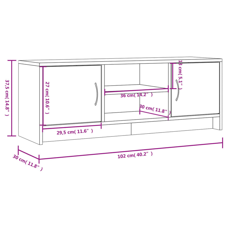 Tv-meubel 102x30x37,5 cm bewerkt hout grijs sonoma eikenkleurig MeubelReus