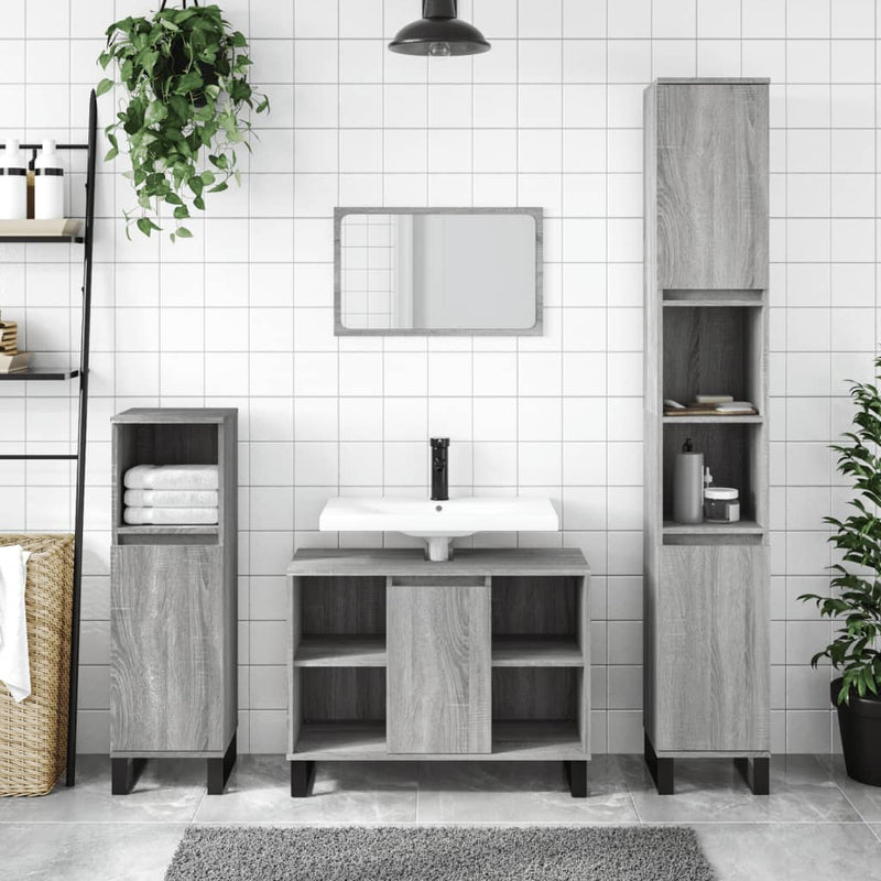 3-delige Badkamermeubelset bewerkt hout grijs sonoma eikenkleur MeubelReus