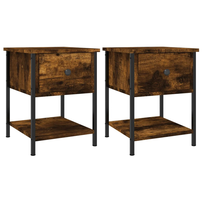 Nachtkastjes 2 st 34x35,5x45 cm bewerkt hout gerookt eikenkleur MeubelReus
