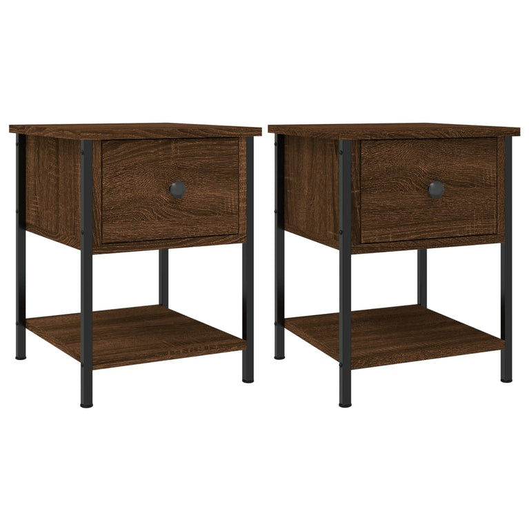 Nachtkastjes 2 st 34x35,5x45 cm bewerkt hout bruin eikenkleur MeubelReus