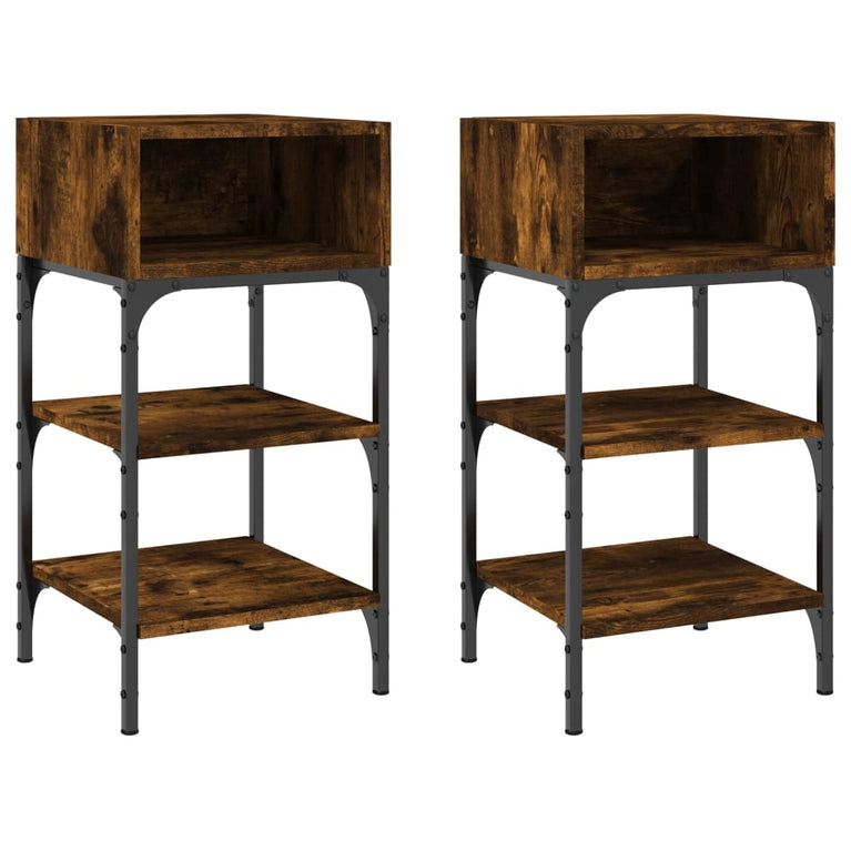 Nachtkastjes 2 st 35x34,5x70 cm bewerkt hout gerookt eikenkleur MeubelReus