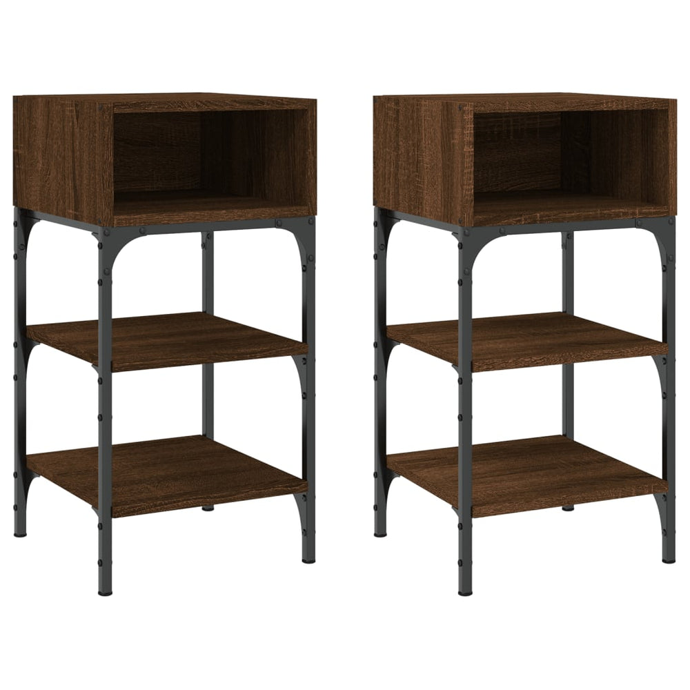 Nachtkastjes 2 st 35x34,5x70 cm bewerkt hout bruin eikenkleur MeubelReus