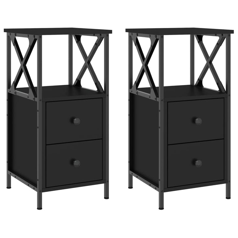 Nachtkastjes 2 st 34x35,5x70 cm bewerkt hout zwart MeubelReus