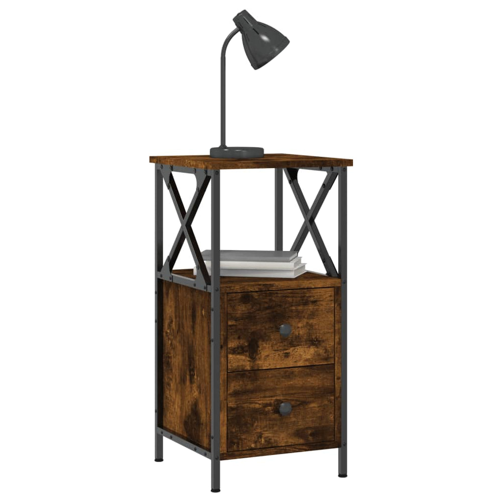 Nachtkastje 34x35,5x70 cm bewerkt hout gerookt eikenkleurig MeubelReus