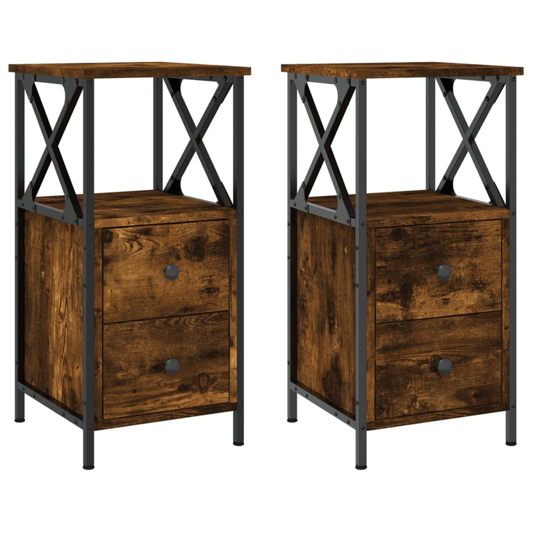 Nachtkastjes 2 st 34x35,5x70 cm bewerkt hout gerookt eikenkleur MeubelReus