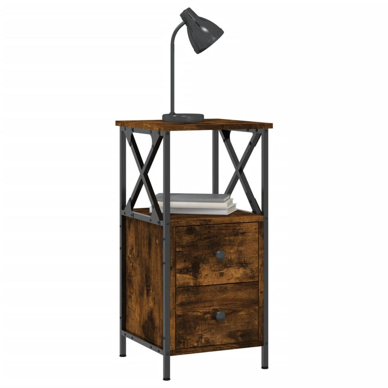 Nachtkastjes 2 st 34x35,5x70 cm bewerkt hout gerookt eikenkleur MeubelReus