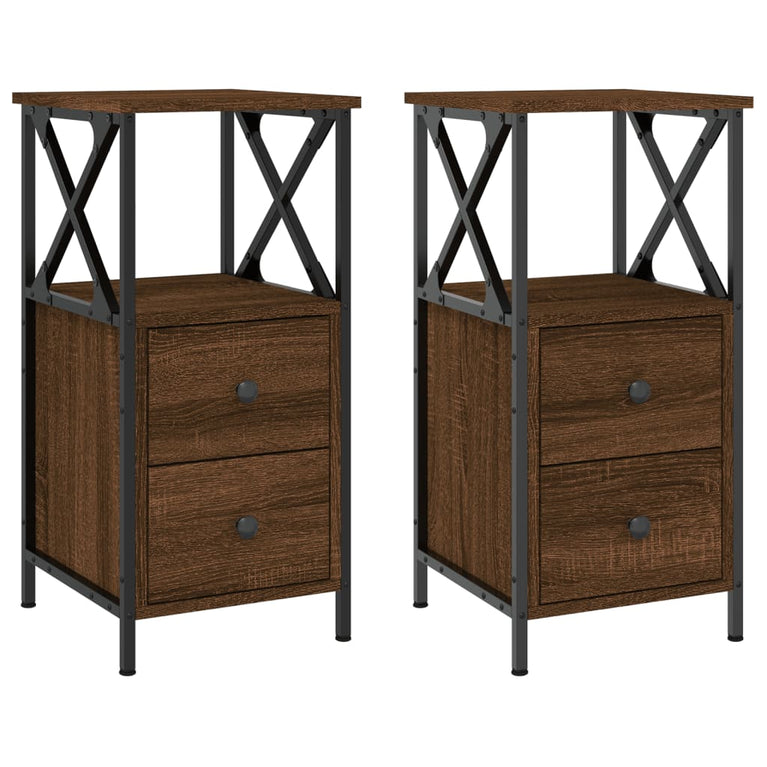 Nachtkastjes 2 st 34x35,5x70 cm bewerkt hout bruin eikenkleur MeubelReus