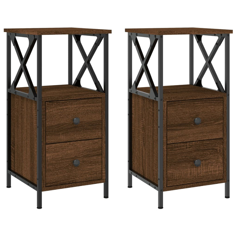 Nachtkastjes 2 st 34x35,5x70 cm bewerkt hout bruin eikenkleur MeubelReus