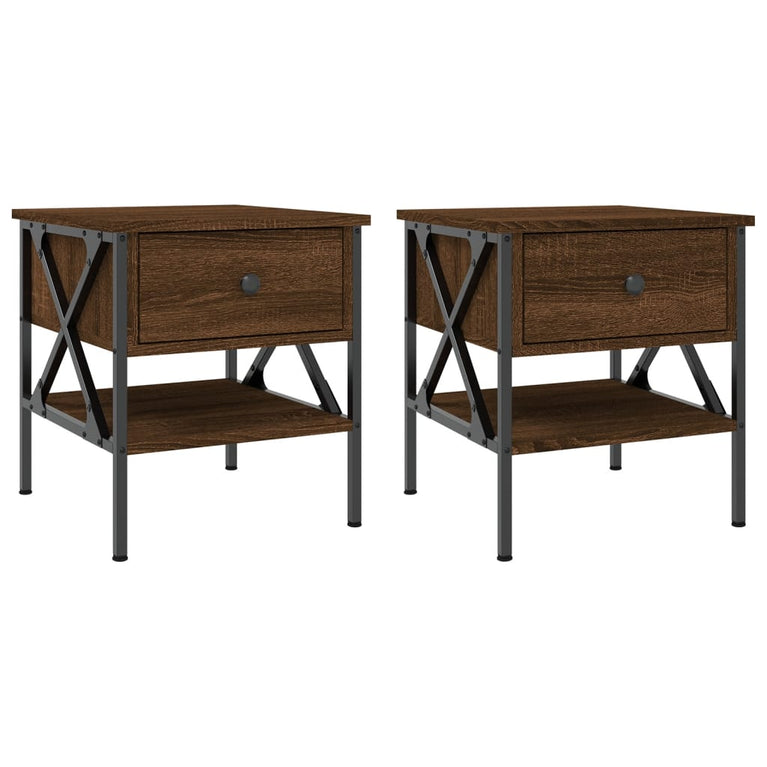 Nachtkastjes 2 st 40x42x45 cm bewerkt hout bruin eikenkleur MeubelReus