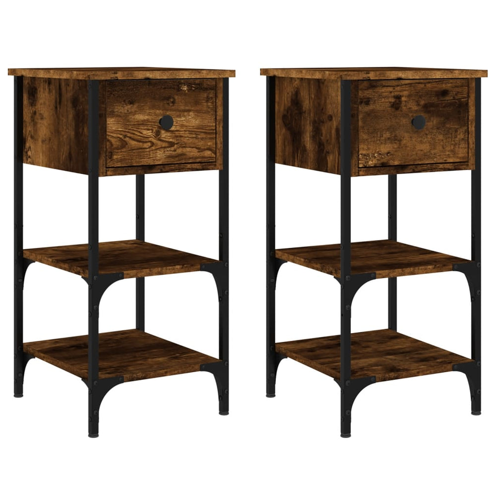 Nachtkastjes 2 st 34x36x70 cm bewerkt hout gerookt eikenkleurig MeubelReus