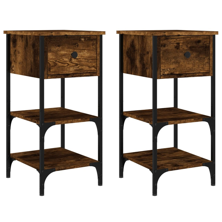 Nachtkastjes 2 st 34x36x70 cm bewerkt hout gerookt eikenkleurig MeubelReus