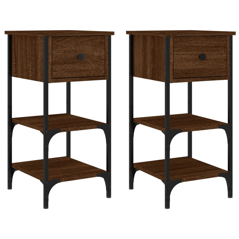 Nachtkastjes 2 st 34x36x70 cm bewerkt hout bruin eikenkleur MeubelReus