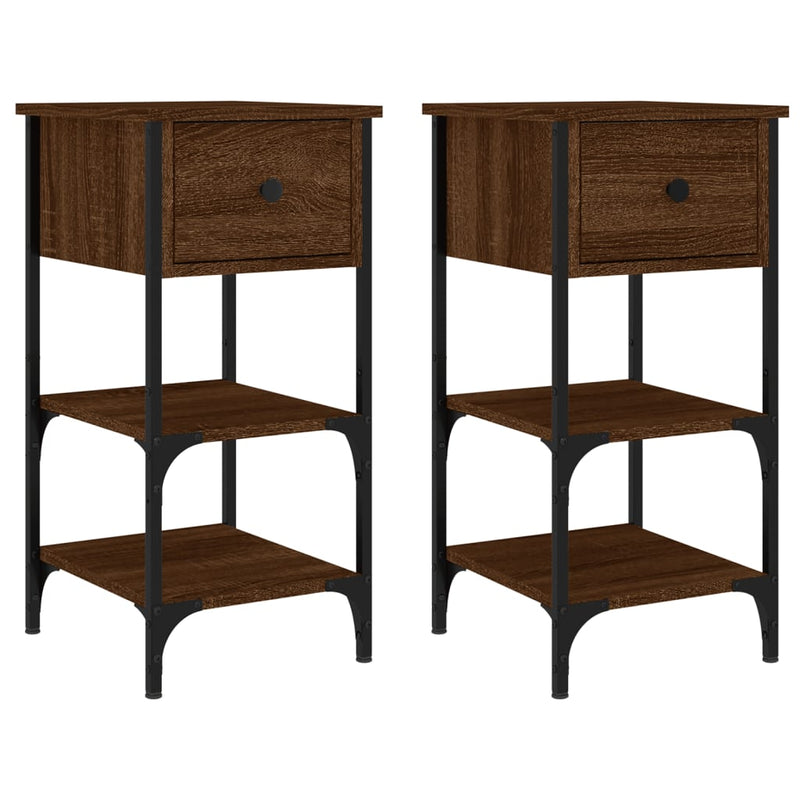 Nachtkastjes 2 st 34x36x70 cm bewerkt hout bruin eikenkleur MeubelReus