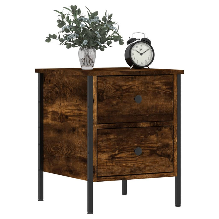 Nachtkastje 40x42x50 cm bewerkt hout gerookt eikenkleurig MeubelReus