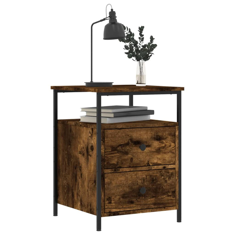 Nachtkastje 44x45x60 cm bewerkt hout gerookt eikenkleurig MeubelReus