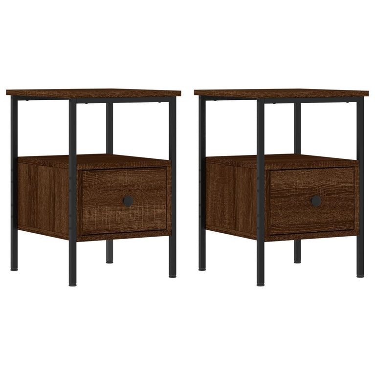 Nachtkastjes 2 st 34x36x50 cm bewerkt hout bruin eikenkleur MeubelReus
