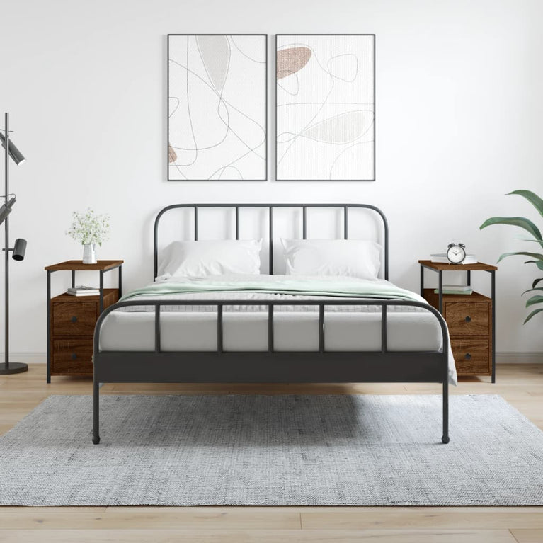 Nachtkastjes 2 st 30x60x60 cm bewerkt hout bruin eikenkleur MeubelReus