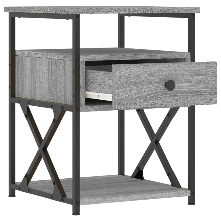 Nachtkastje 40x42x55 cm bewerkt hout grijs sonoma eikenkleurig MeubelReus