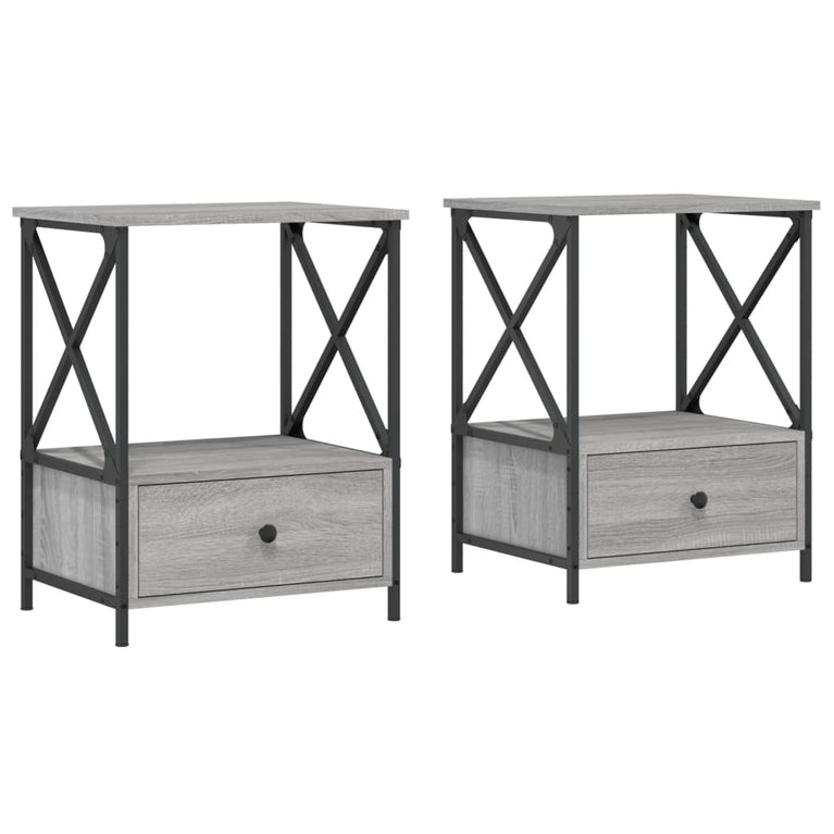 Nachtkastjes 2 st 50x41x65 cm bewerkt hout grijs sonoma eiken MeubelReus