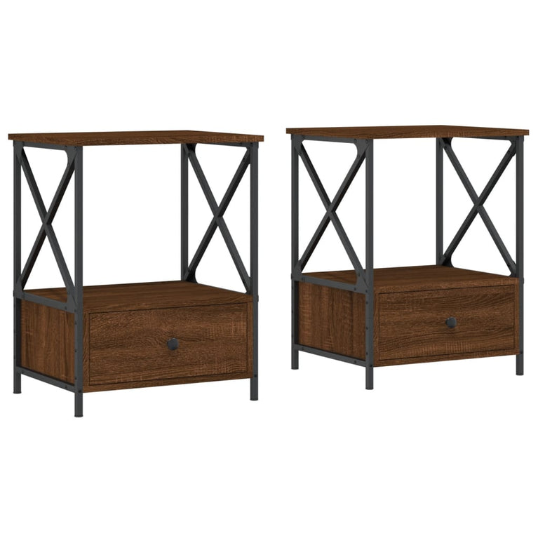 Nachtkastjes 2 st 50x41x65 cm bewerkt hout bruin eikenkleur MeubelReus