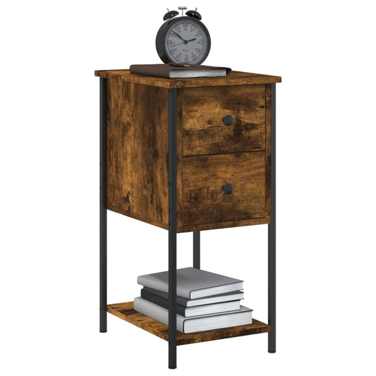 Nachtkastje 32x42x70 cm bewerkt hout gerookt eikenkleurig MeubelReus