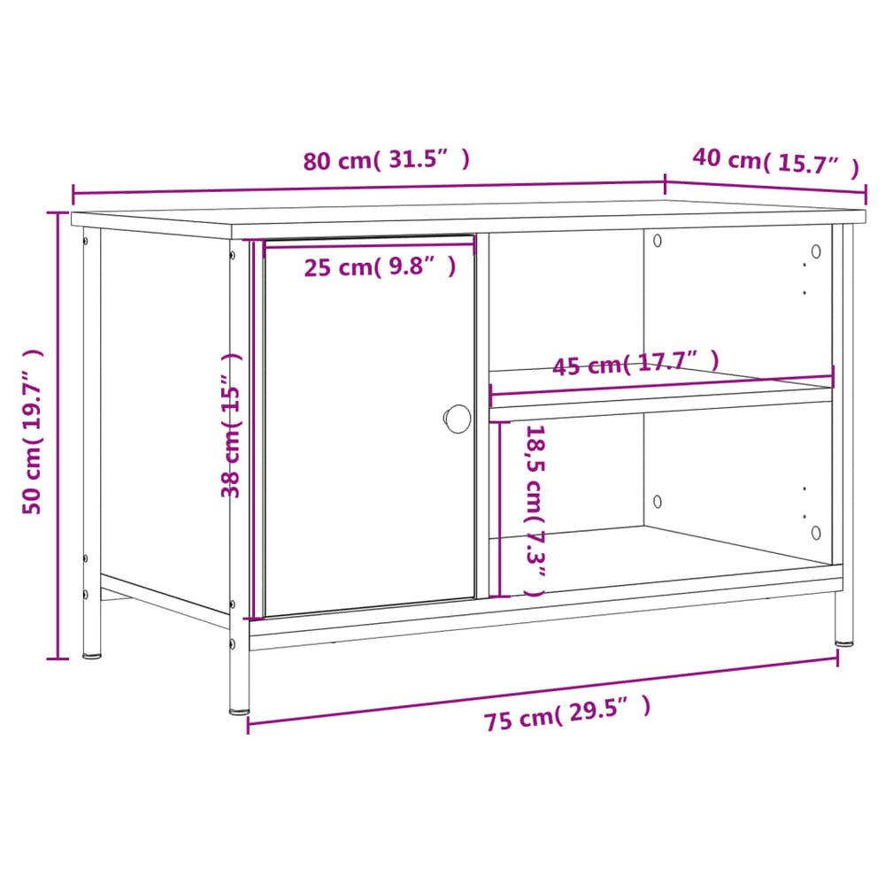 Tv-meubel 80x40x50 cm bewerkt hout grijs sonoma eikenkleurig MeubelReus
