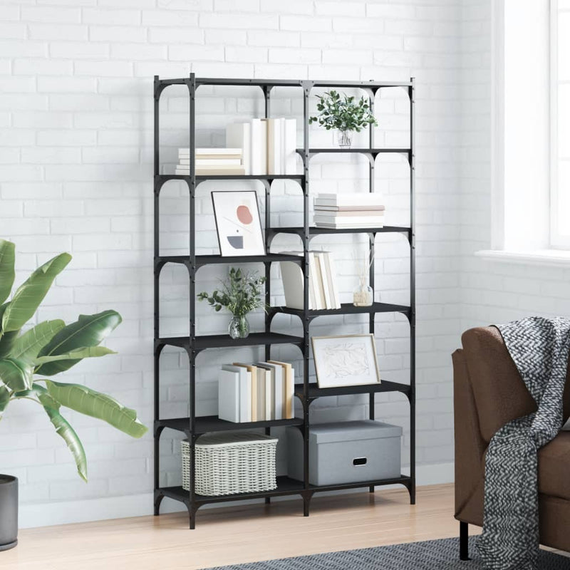 Boekenrek 100x32x170 cm bewerkt hout en ijzer zwart MeubelReus
