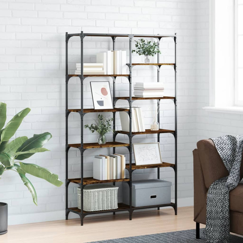 Boekenrek 100x32x170 cm bewerkt hout en ijzer gerookt eiken MeubelReus