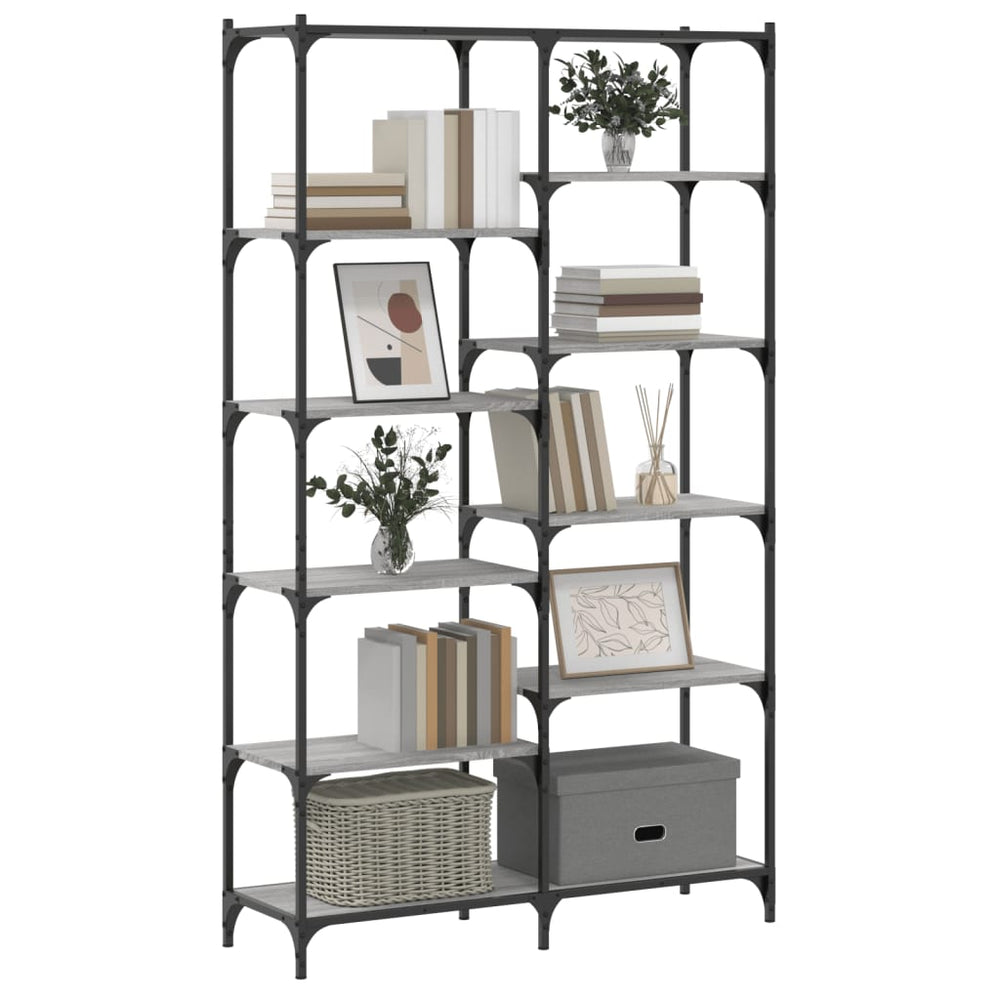 Boekenrek 100x32x170 cm bewerkt hout en ijzer grijs sonoma MeubelReus