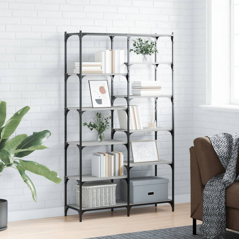 Boekenrek 100x32x170 cm bewerkt hout en ijzer grijs sonoma MeubelReus