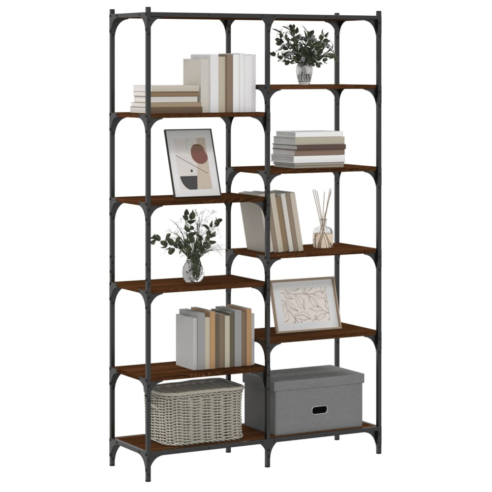 Boekenrek 100x32x170 cm bewerkt hout en ijzer bruin eikenkleur MeubelReus